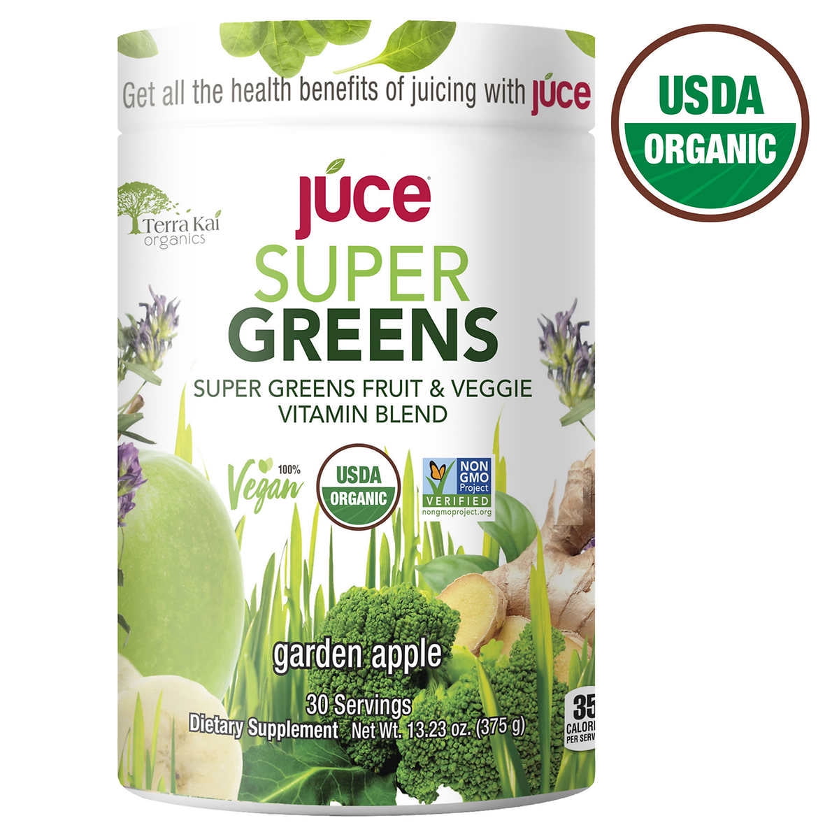 Terra Kai USDA Organic Juce Super Greens Fruit and Veggie Powder, 13.23
