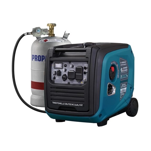 Konner & Sohnen 4000W Dual Fuel Generator Portable LPG/Gasoline 120V USB Quiet Parallel Ready Foldable Handle and Wheels Outdoor Camping Home Backup