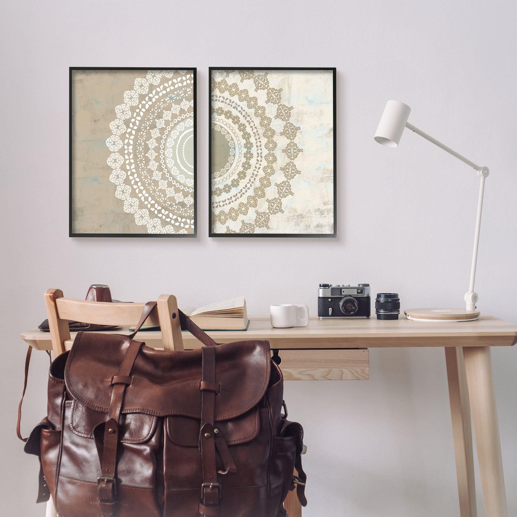 Stupell Rustic Mandala Boho Pattern Abstract Painting Black Framed Art Print Wall Art, Set of 2