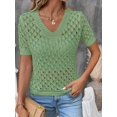 thumbnail image 4 of Women'S Casual Blue Top with Geometric Cutout Design - Loose Fit, V-Neck, Short Sleeve Sweater for Spring and Summer, Versatile and Stylish, 4 of 7