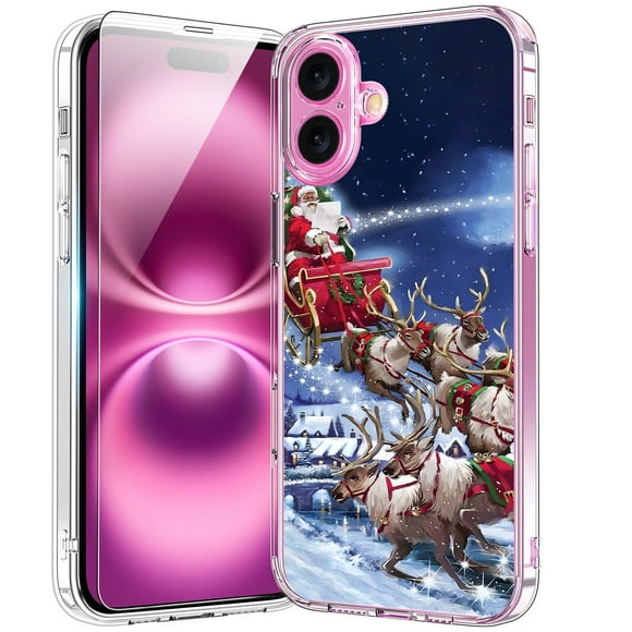 Funda Bicolor de Navidad para iPhone 16 Plus con Protector de Pantalla