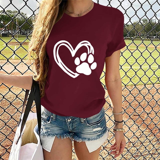 Pisexur T-shirt de la Saint-Valentin Haut Mode Femme Décontracté Col Rond Blouse Imprimée T-shirt à Manches Courtes Hauts d'Été