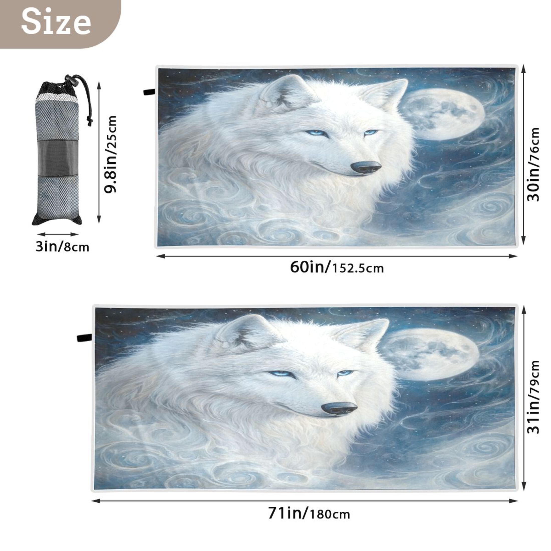 Qxltty Cool White Wolf Beach Towel Sand Free Bath Towel Absorbent Quick Dry Soft Lightweight Blanket for Travel Gym Camping 71x31in