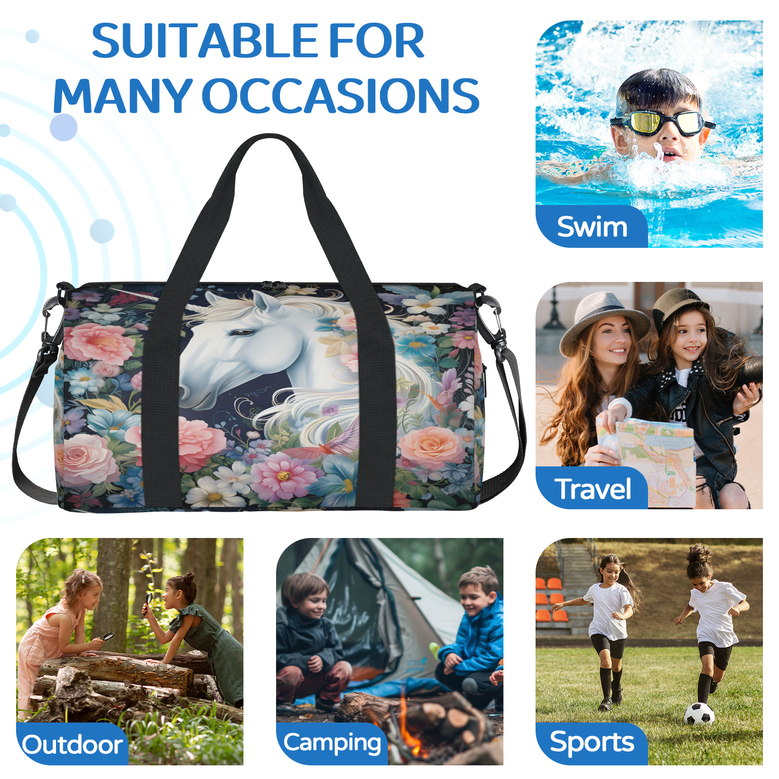 Herdesigns Unicorn Gym Bag for Women, Duffle Bag for Travel Sport, Funny Unicorn Lightweight Waterproof Carry on Weekender Dance Yoga Workout Bags
