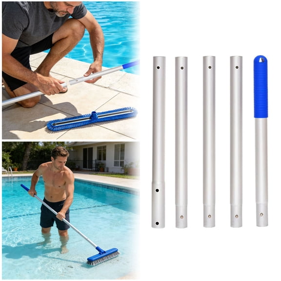 5Pcs Heavy Duty Aluminum Extension Pole Snap Lock Telescopic Handle For Pool Cleaning Brushes And Mops(Silver-15In)