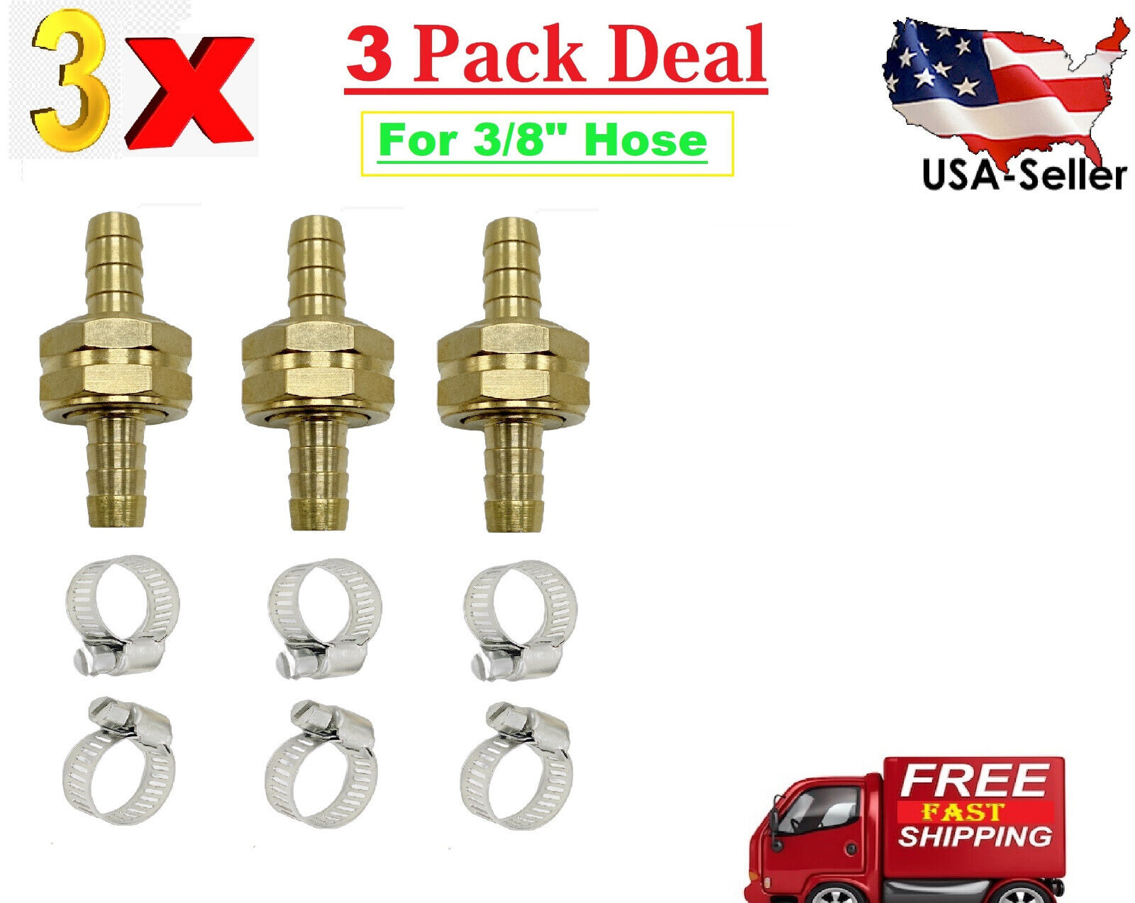 3/8" Garden Brass Mender End Repair Kit Hose Connector Male Female 3 PACK