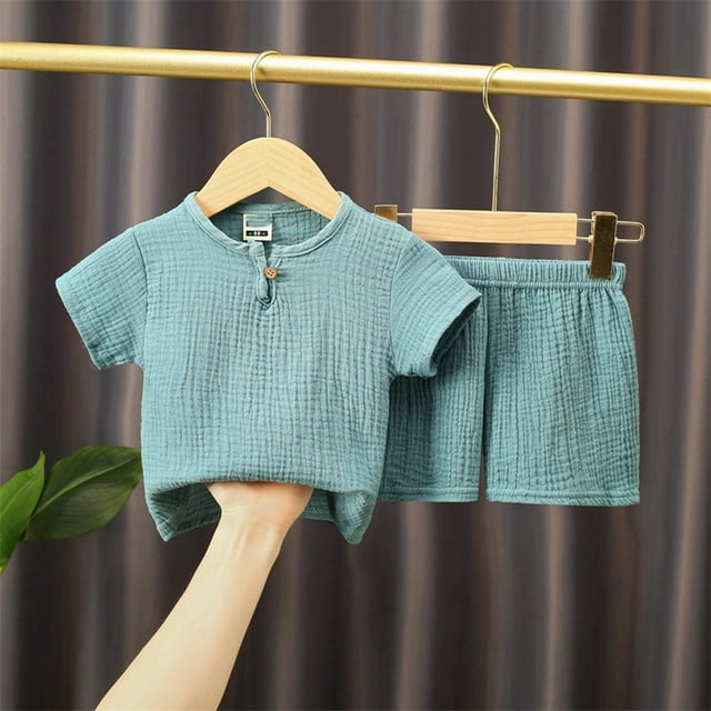 Boys Summer Outfit Set Soft Linen Blend Short Sleeve Tee and Comfortable Shorts