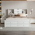 thumbnail image 3 of Queen Size Wood Platform Bed Frame with Storage Bookcase Headboard, Pine Wood Platform Storage Bed with 8 Drawers, No Box Spring Needed, Noise Free, White, 3 of 7
