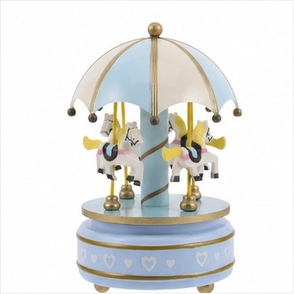 YOSADIER Wooden Rotating Music Box Sky Blue Classic Carousel with Soothing Tunes for Decor
