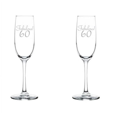 Set of 2 Glass Champagne Flutes Sparkling Wine Glasses Fabulous 60 60th Birthday (8 oz Stemmed)