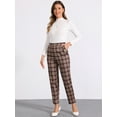 thumbnail image 2 of DARING DIVA Women's Tartan Plaid Pants Elastic Waist Straight Trousers XS Wine Red Yellow, 2 of 6