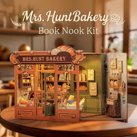 DIY Book Nook Mrs Hunt Bakery Wooden Doll House Kit Miniature Bookshelf
