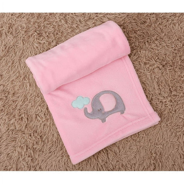 Sweet Baba Luxury 4 PC Pink Elephant Crib Bedding Set for Baby Girl,Microfiber Printed Nursery Bedding Set with Comforter/Skirt/Crib Sheet/Blanket