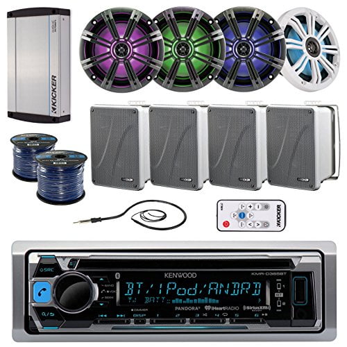Kenwood KMRD365BT Marine Bluetooth Receiver Bundle Combo With 4x 6.5