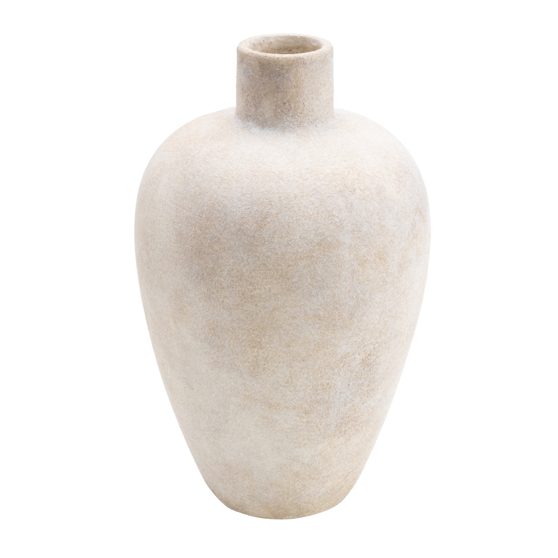 DecMode 13" Wide Washed Cream Ceramic Vase with Brown Accents
