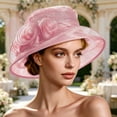 thumbnail image 2 of Floleo Women Elegant Wide Brim Hat Floral Embroidery Organza Dress Hat for Wedding Tea Party Formal Events Sun Protection Fashion Accessory(Beige,Free Size), 2 of 6