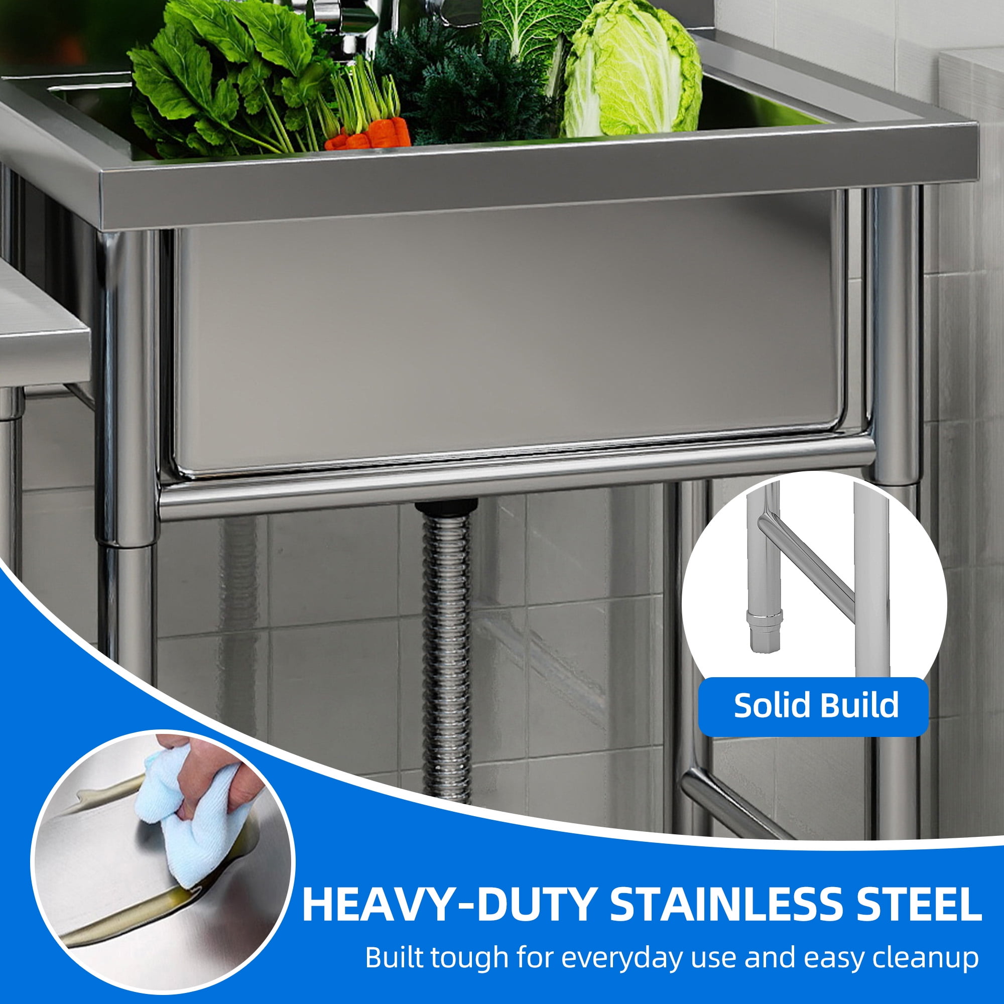 DEXTRUS Stainless Steel Utility Sink, Single Bowl NSF Commercial Sink for Restaurant Laundry Bathroom Garage