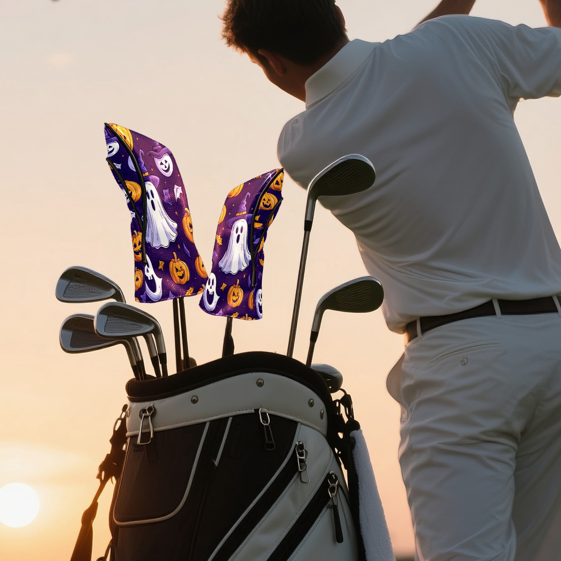 Golf Club Covers PU Leather Waterproof Head Covers for Fairway Woods Hybrids Halloween Party