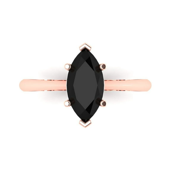 Clara Pucci 14K Rose Gold 1.5ct Onyx Solitaire Ring for Women