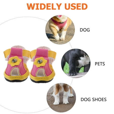 Toyvian Dog Sandal 4pcs Summer Breathable Pets Dog Shoes PU Leather Floral Sandals Anti-slip Shoes Pet Supplies (Yellow) - Size 2