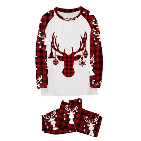 

B91xZ Christmas Pajamas For Family Matching Family Christmas Pajamas Xmas Holiday Sleepwear Jammies Printed Top and Red Plaid Pants Long Sleeve PJs Set Red L