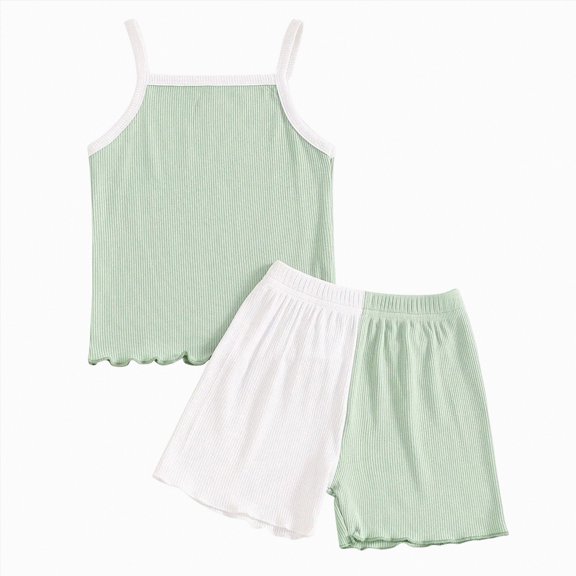 TOWED22 Infant Girl Summer Fashion Clothes 2pcs Set Sleeveless Tank Tee and Casual Shorts Sets Outfits Clothing(Light Green,2-3 Y)