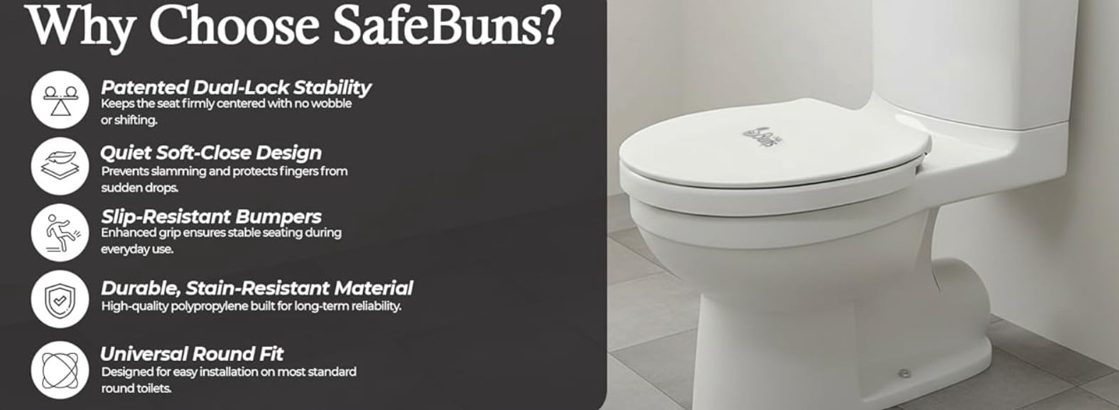Safe Buns Round Soft Close Slip-Resistant Toilet Seat