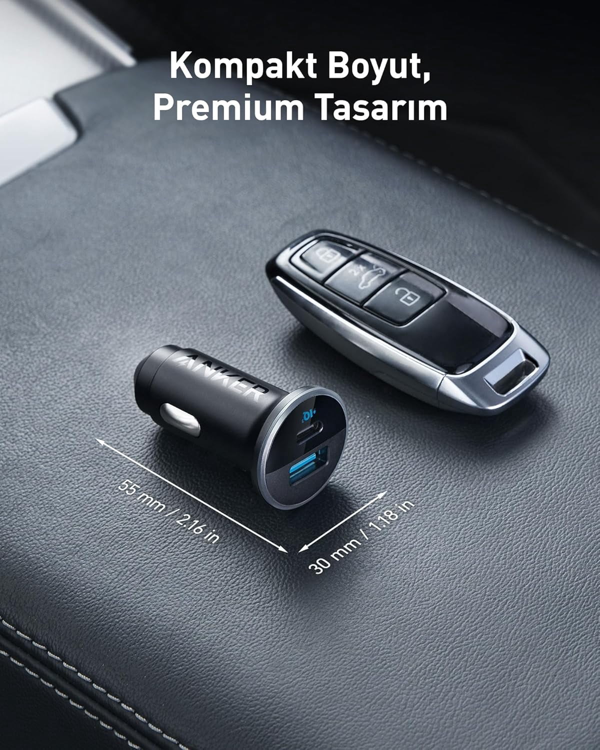 RGHJAR-Anker 323 USB-C Car Charger Adapter, 52.5W Cigarette Lighter Charger with 30W PowerIQ 3.0 Fast Charging for iPhone 17/16/15/14/13/12 Series, Galaxy S25/24, Pixel (Car Charger + USB-C Cable)