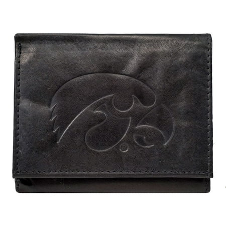 - Iowa Hawkeyes NCAA Embossed Logo Black Leather Trifold Wallet
