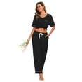 thumbnail image 6 of EA'S SECRET Pajamas for Women Set V Neck Short Sleeve Lounge Set Elastic Waistband Sleepwear with Long Pants 2 Piece Pjs (Black,2XL), 6 of 9