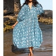 thumbnail image 4 of Eilly Bazar Blue Floral Print Dress for Women Short Sleeve Female Casual Long Dress L, 4 of 5