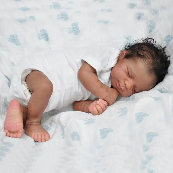 JUNWELL 19inch Reborn Baby Doll - Soft Silicone Body 48cm Newborn Bebe Girl Black Skin Cloth Body Toy Lovely Kids Birthday Gift Realistic Alive Design
