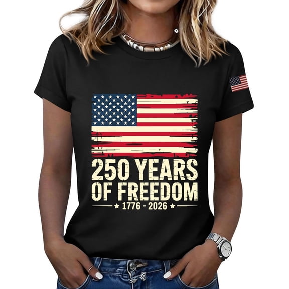 Only Moment Womens Graphic Tee Crew Neck Short Sleeve 250 Years American 250th Anniversary USA Patriotic 4th July T-Shirt Black,L