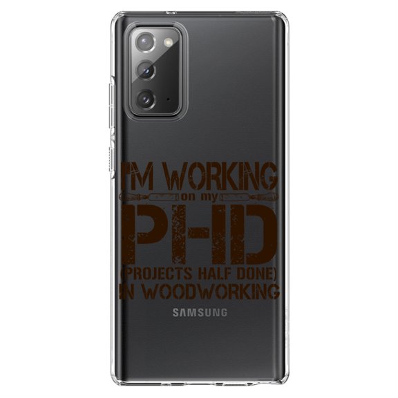 DistinctInk Clear Shockproof Hybrid Case for Galaxy Note 20 ULTRA (6.9" Screen) - TPU Bumper Acrylic Back Tempered Glass Screen Protector - Working on PHD Projects Half Done Woodworking