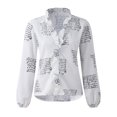 thumbnail image 1 of MAWCLOS Women Shirts Long Sleeve Tops Ruffled Blouse Casual Office V Neck Tees Letters L, 1 of 5