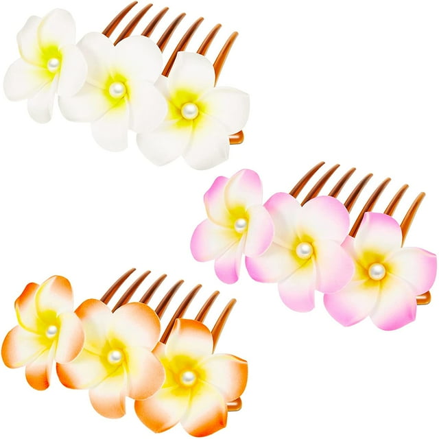 3 peines hawaianos de 2 pulgadas para el cabello, pinzas para el cabello de perla de imitación de Plumeria hawaiana, horquillas de flores artificiales para mujeres, accesorios para el cabello de fiesta MFZFUKR CDWJ401