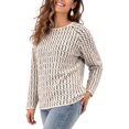 thumbnail image 4 of JUUNthy Sweater for Womens, Long Sleeve Crewneck Striped Knitted Fashion Fall Winter Clothes Tops Beige XL, 4 of 5