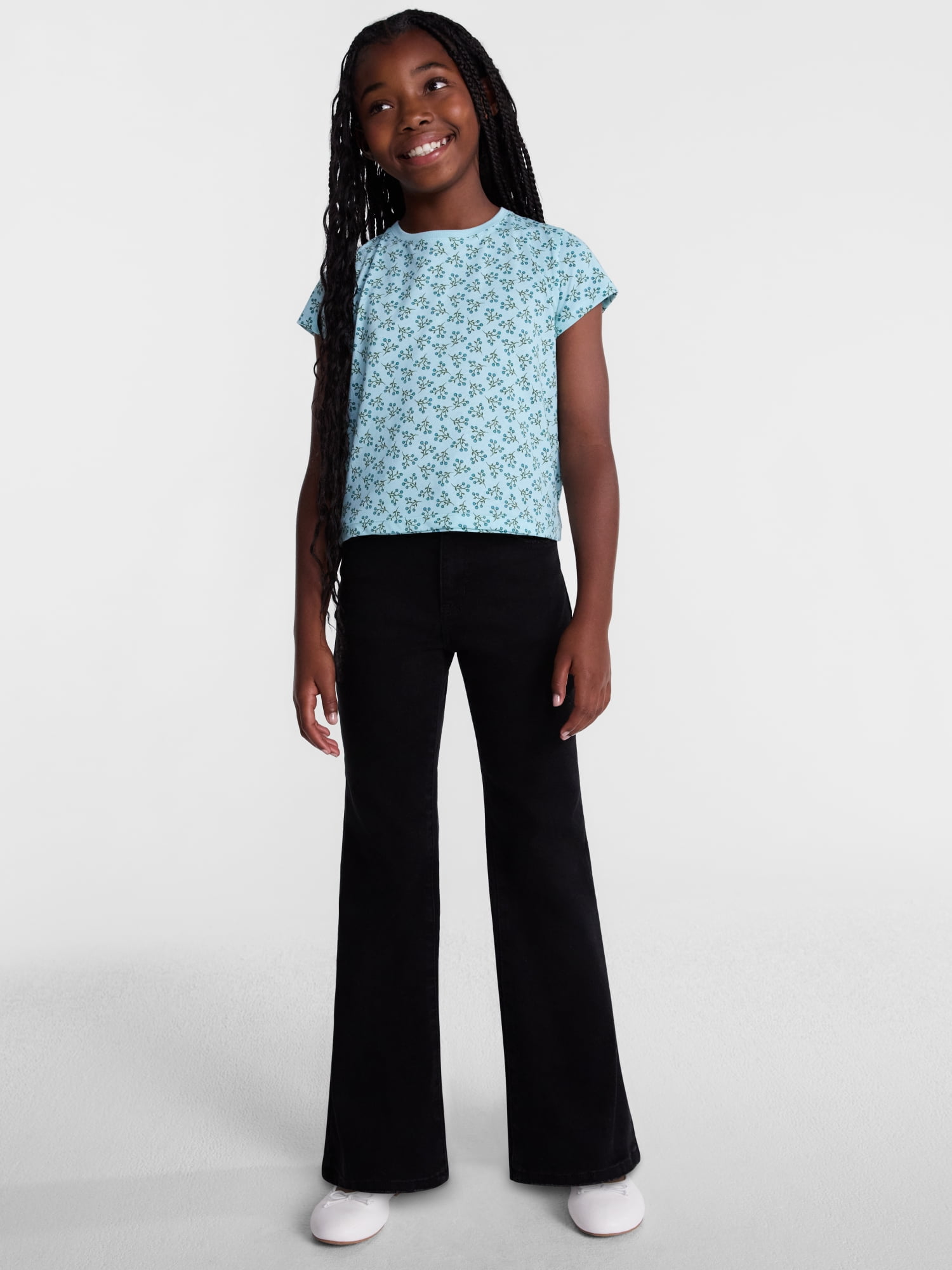 Wonder Nation Girls Kid Tough Tee with Short Sleeves, Sizes 4-18 & Plus