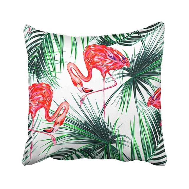 Funda de almohada ABPHQTO Verde Rosa Flamencos Pájaros exóticos Hojas de Palma tropical 40x40 cm