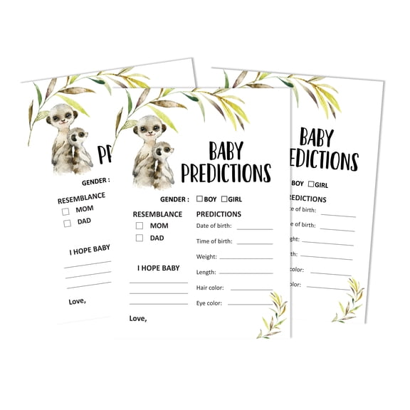 Inkdotpot 50Prediction CardsFor Baby Shower Game Meerkat Baby Gender Neutral Party Supplies Fun Baby Shower Game Favors