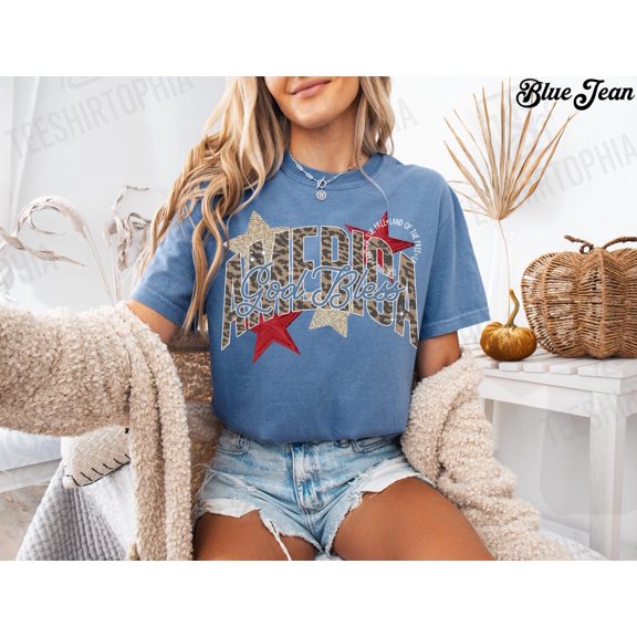 God Bless America Leopard Western 4Th Of July America 250 1776 Usa T-Shirt All Size S-3XL