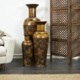 thumbnail image 3 of DecMode Metal Rustic Cylinder Urn Vase Set of 3 50", 35", 26"H, Cracked-Scale Exterior Pattern with Polished Earth Brown Finish, 3 of 19