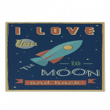 I Love You Cutting Board, Spaceship Galaxy Stars Cosmos Love Theme Retro Inspirational Letters, Decorative Tempered Glass Cutting and Serving Board, Small Size, Dark Blue and Coral, by Ambesonne