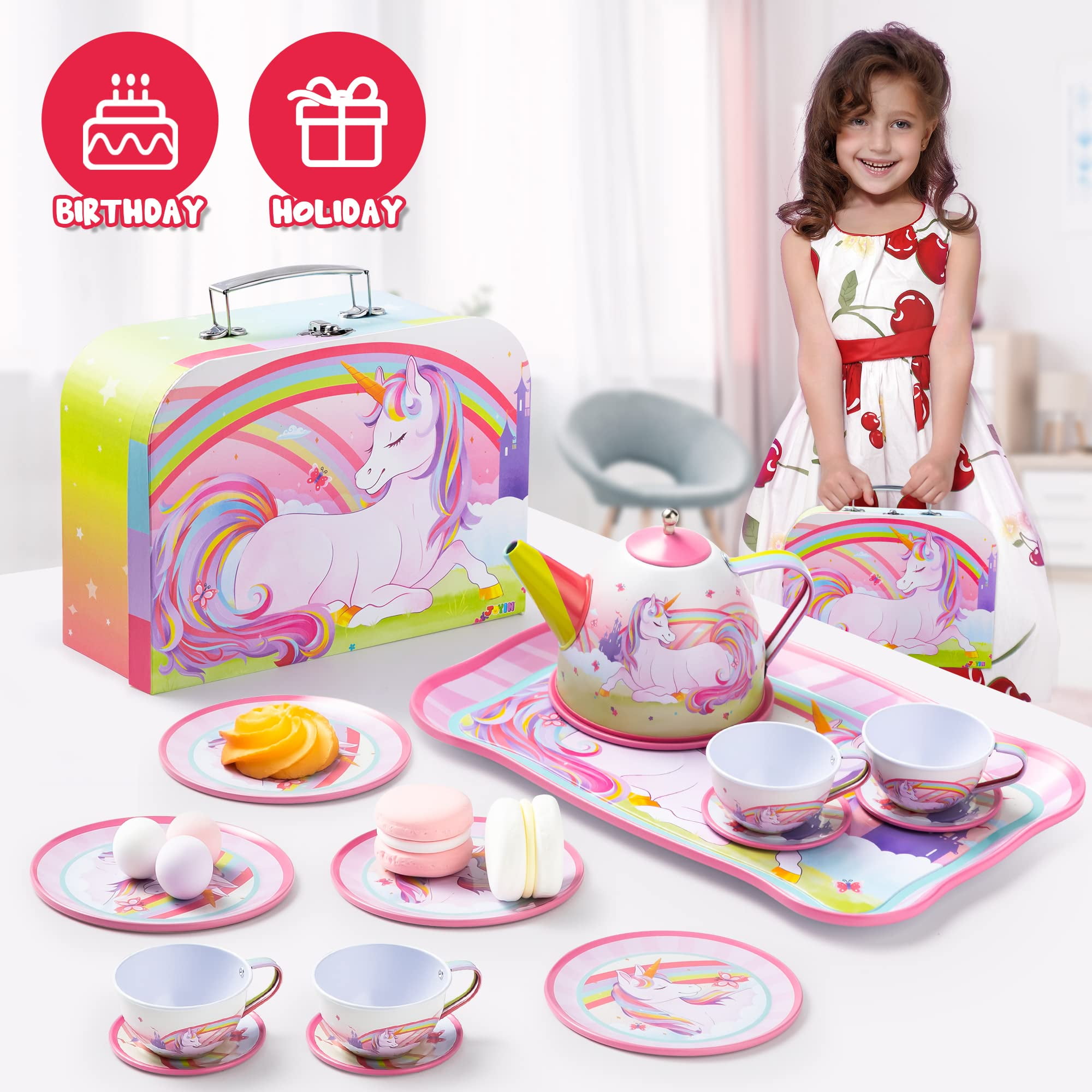 JOYIN Tea Party Set for Girls Unicorn Pretend Play Teapots Set