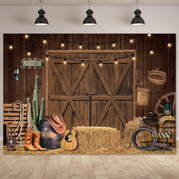 Felortte 10x8ft Polyester Western Cowboy Backdrop Wild West Wooden Barn Photography Background for Birthday Party Decoration Photo Studio Props
