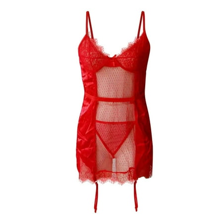 

vbnergoie Womens Desire Suspenders Lace Perspective Temptation Pajamas Lingerie Set Lingerie for Woman plus Size plus Size Corsets for Women Lingerie