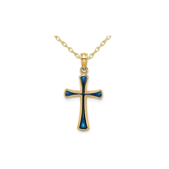Gem & Harmony 14K Yellow Gold Cross Pendant Necklace with Blue Enamel and Chain for Women