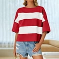 thumbnail image 4 of Jalioing T Shirt for Women Trendy Half Sleeve Dropped Shoulder Striped Tee Oversized Casual Crew Neck Tops, 4 of 7