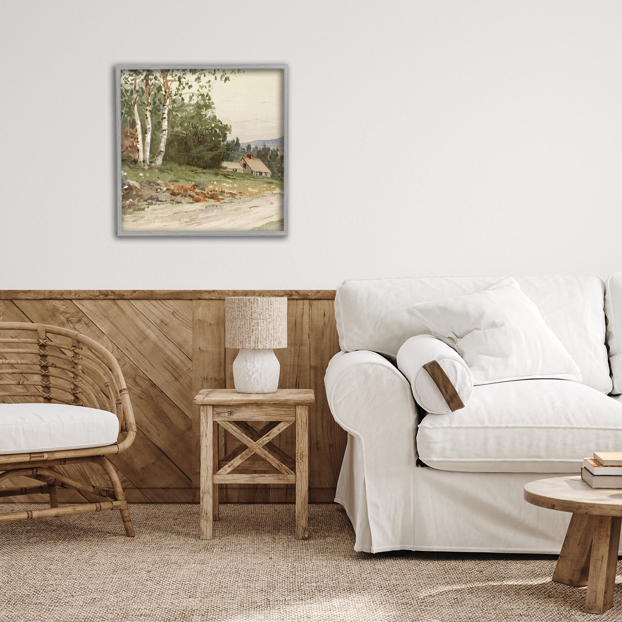 Stupell Industries Farm House Dirt Road Gray Framed Giclee Art, design by Lula Bijoux & co.