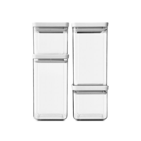 Brabantia Tasty Stackable Square Canisters, Set of 4 - 2 x 24 oz (0.7 Liter) and 2 x 54.1 oz (1.6 Liter)